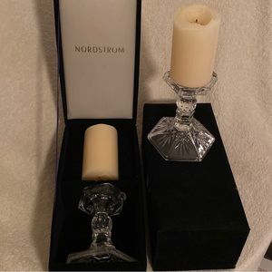 Nordstrom Glass Candlesticks Hexagon 1 lb Each 5 1/2" Tall Set of 2 Original Box